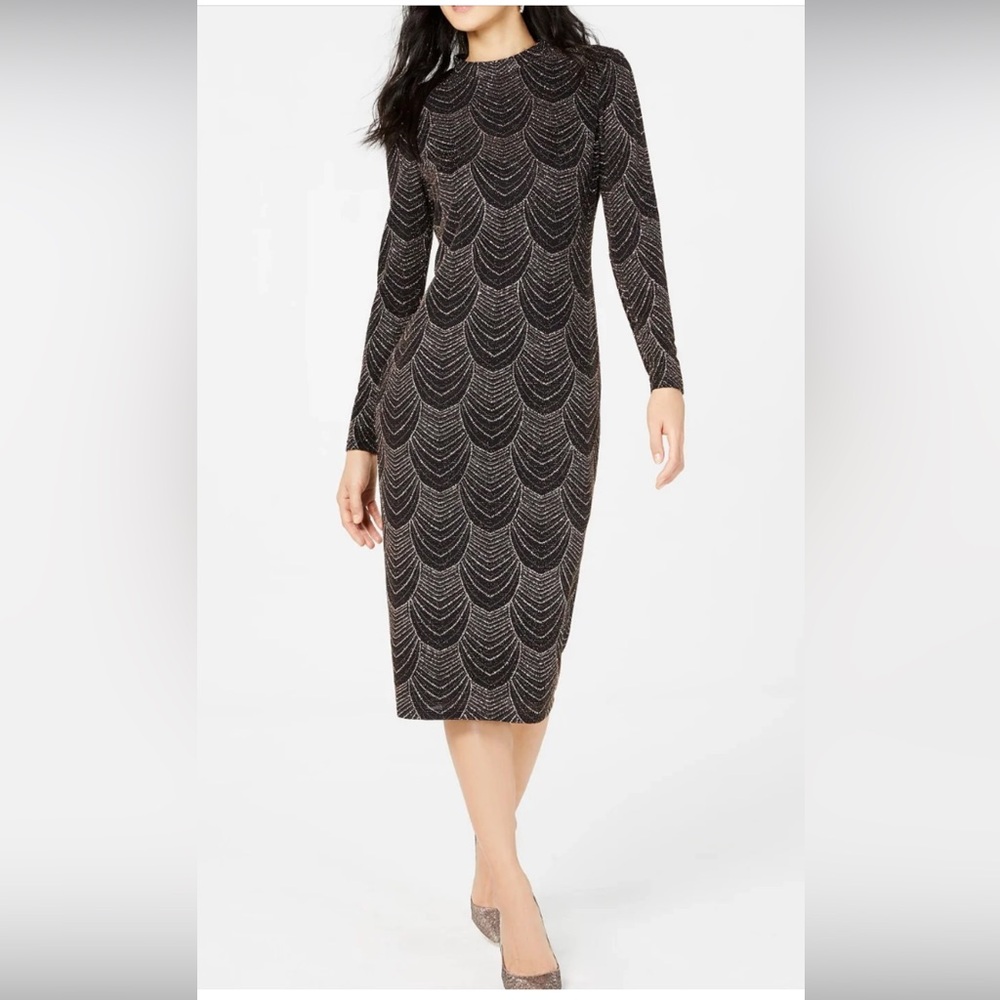 Nine West Women's Sequin Mock Neck Midi Dress Black size 8